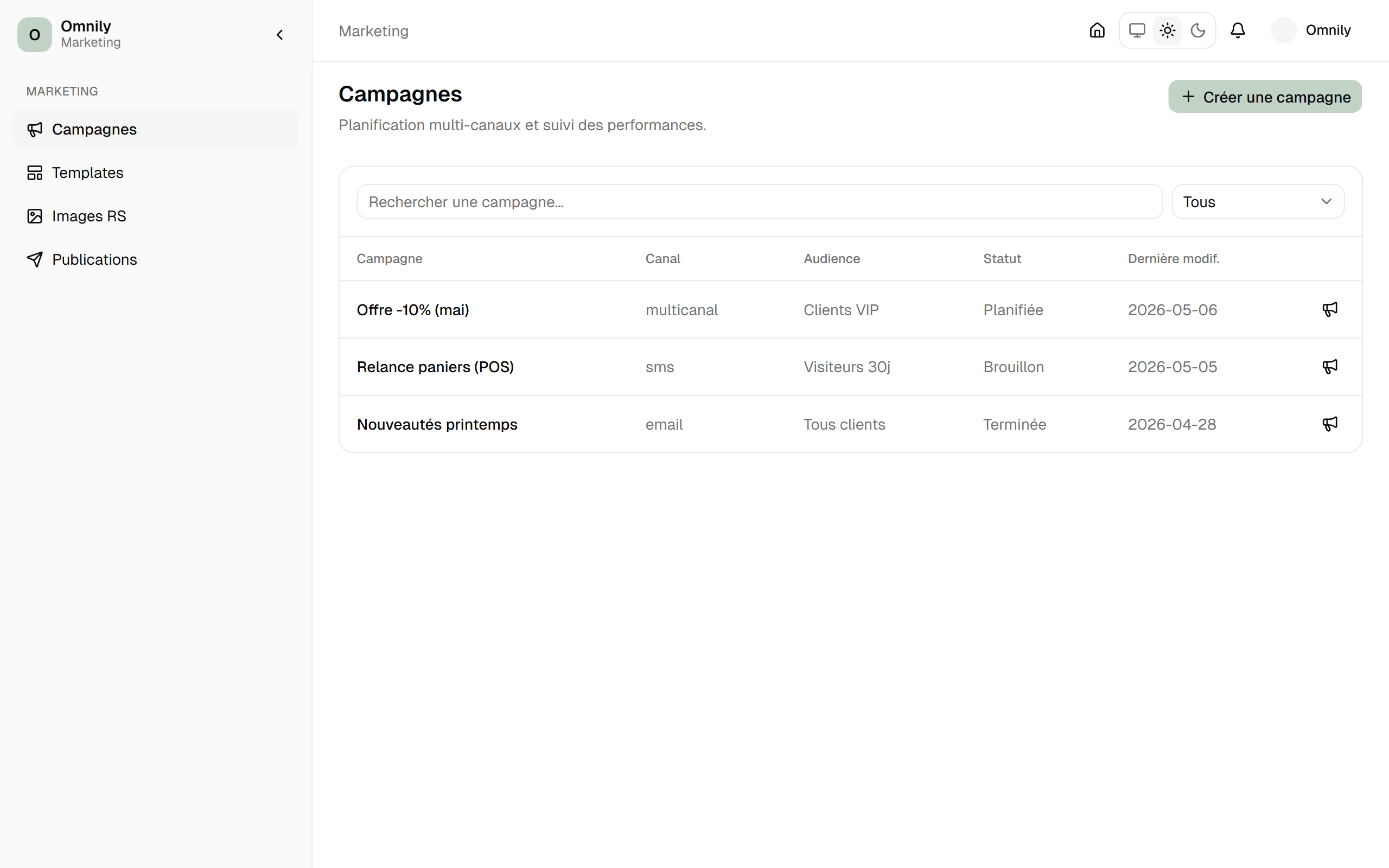 Campagnes fidélité Omnily — marketing automatique