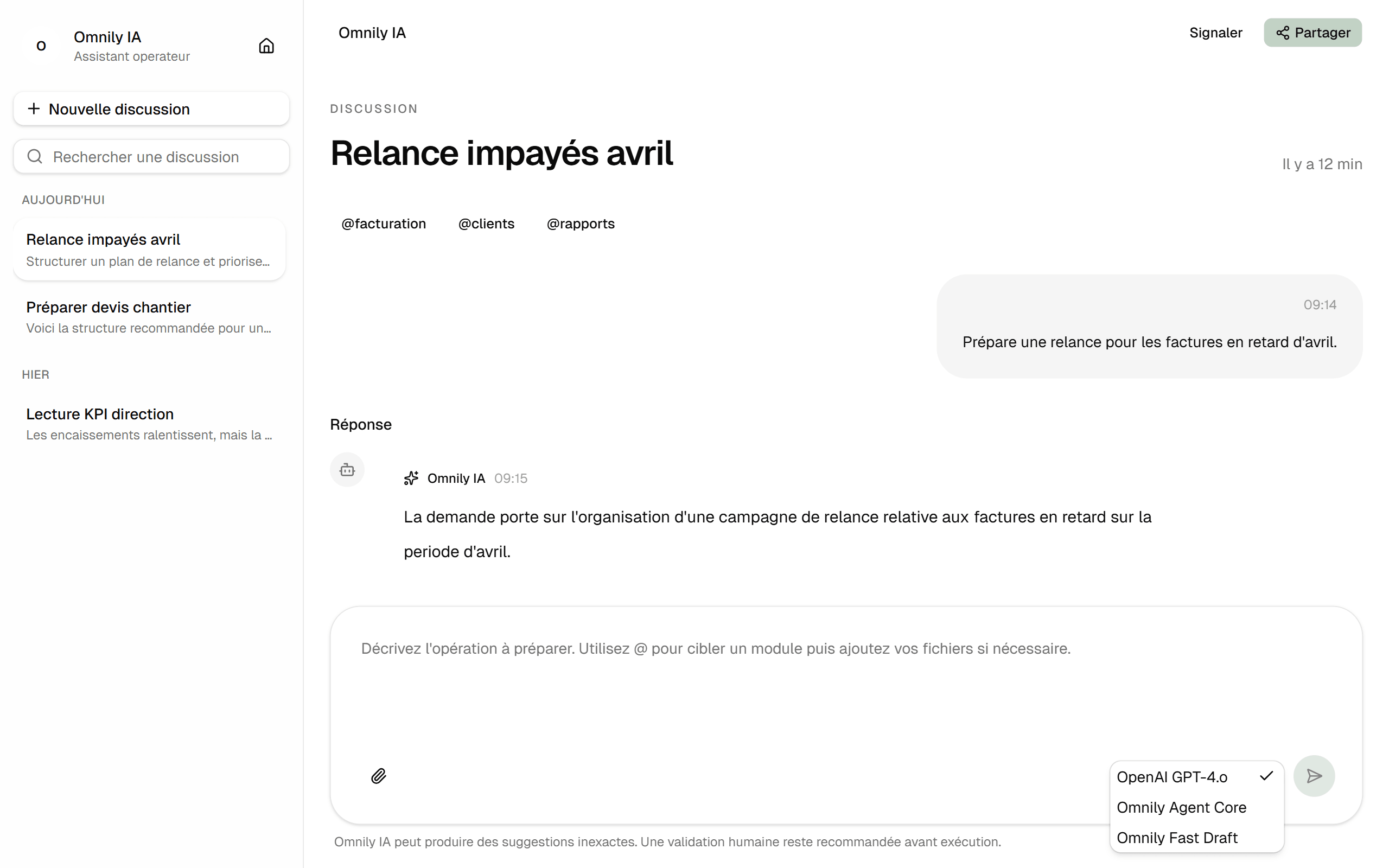 Assistant IA Telegram Omnily — interface de commandes